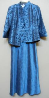 Michael Edwards Steel Blue Mock Two Piece Beaded Shantung Dress Jacket