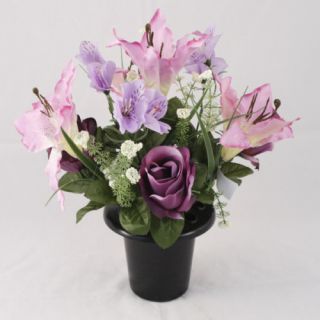 Artificial Silk Grave Flower Arrangement Lily Purple
