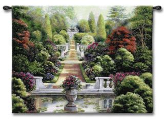 Floral Garden Park Walkway Trees Roses Art Tapestry Wall Hanging
