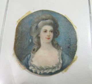 Antique Hand Painted Miniature Portrait of Lady on Celluloid Signed