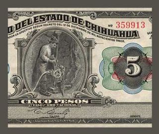 Series and Denomination 5 Pesos   Series A   1913   Chihuahua