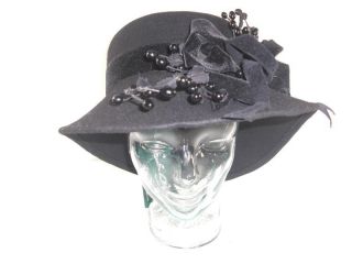 Gabriel Amar for Frank Olive Womens Black Felt Church Hat