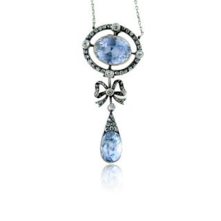Certified Antique 14k 12 84ct Sapphire Diamond Necklace
