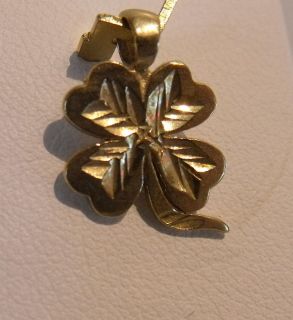 14k Gold Lucky Four Leaf Clover Charm Pendant