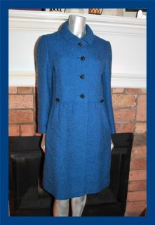 Womens VTG 60s FRANK GALLANT NY Couture Blue Tweed Wool PRINCESS Coat