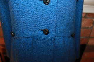 Womens Vtg 60s Frank Gallant NY Couture Blue Tweed Wool Princess Coat