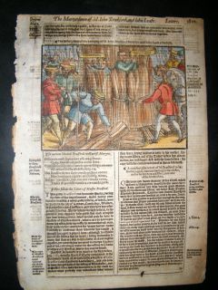 Foxes Martyrs 1570 H Col Woodcut Burning of John Bradford John Leafe