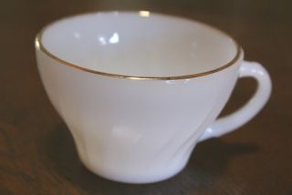 Vintage Fire King Anchor Hocking White Swirl Gold Rim Cup and Saucer
