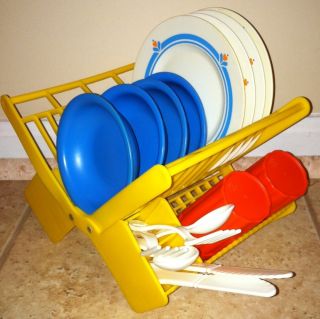 Fisher Price Fun with Food Dish Rack with Plates, Bowls, Forks, Spoons