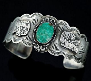 Vintage 1930s Old Pawn Sterling Silver Fred Harvey Era Turquoise Cuff