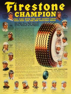 1939 Ad Firestone Champion Tires Race Car Drivers Frank Lockhart Billy