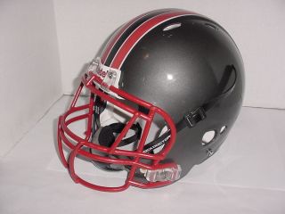  Attack Grey Large Football Helmet w Cage SD Chinstrap Black Red Stripe
