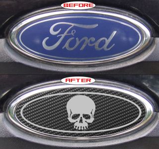 Ford Focus Emblem Overlay Sticker Kit Carbon Fiber Silver Skull Gen 1