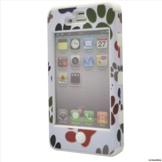 Dog Footprint Rugged White Silicone Case Cover for Apple iPhone 4 4S