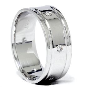 Mens 14kt Wide 8mm Diamond Ring Comfort Fit Wedding Band Solid 14k