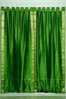 Indo Forest Green Tab Top Sari Sheer Curtain (43 in. x 84 in.)