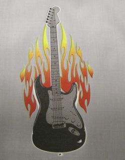 Gray Black Flaming Guitar Retro Bowling Shirt Dress Hip