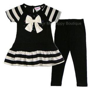 New Girls Boutique Flapdoodles 4T Black Ivory Bow Sweater Outfit Dress