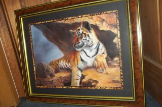Large Picture Print of Tiger on Rock Ledge Safari Framed Home Interior