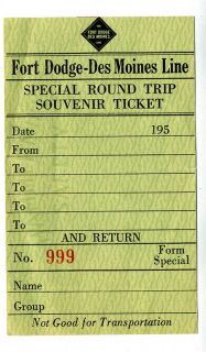 Fort Dodge Des Moines Line Railroad Special Round Trip Souvenir Ticket