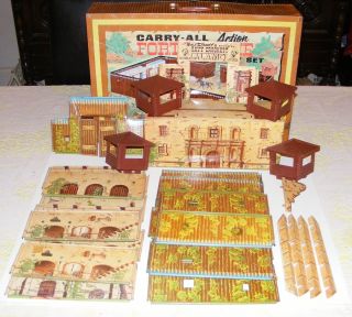  Marx Vintage Tin Litho Davy Crockett Alamo Fort Apache Play Set