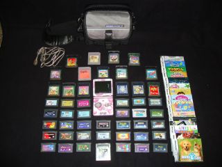 HUGE Nintendo Game Boy Advance SP Pink LOT w 49 games carry bag and