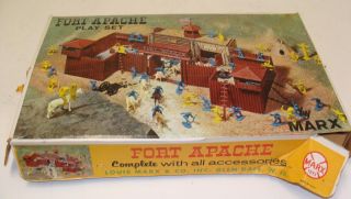 Marx Fort Apache Lot U s Cavalry Tin Supply Indians Playset Box