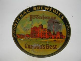 RARE Vintage Frontenac Beer Advertising Tray Montreal Canada Old Tin