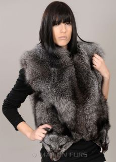 Blue Frost natural full skin fox fur vest   SAGA ROYAL quality   Sizes