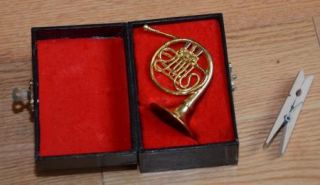 Miniature 4 French Horn Gold Velvet Lined Black Case Great Gift Mint