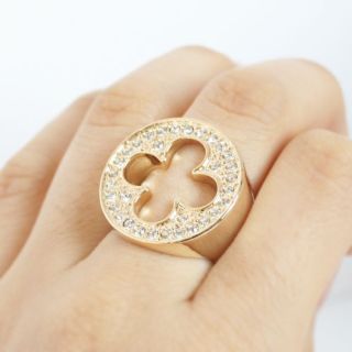 lucky charm four leaf clover crystals reversible ring size7