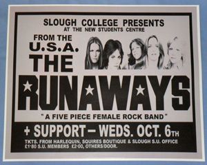 The Runaways Concert Poster   Slough College   1st UK Tour (Joan Jett)