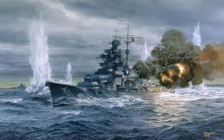 Bismarck Tom Freeman Artist Proof Engaging HMS Hood Denmark Strait