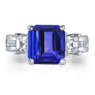 4ct Emerald Cut Tanzanite 1ct Diamond Ring 18K Gold Sz3 13 Freeshpi