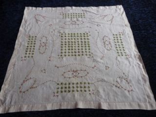 Antique French Handembroidered Linen Tea Table Cloth 4 Napkins w Roses