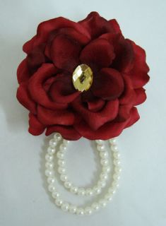 Red Rose Silk Flower Hair Clip Pin Brooch