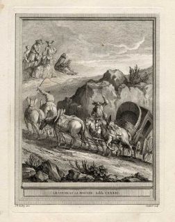 Antique Print Fable Stage Coach Horses La Fontaine 1755