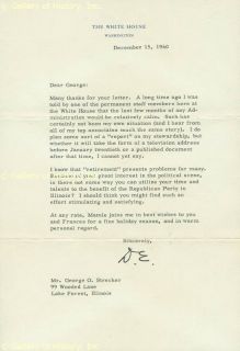 Dwight D Eisenhower Typed Letter Signed 12 15 1960