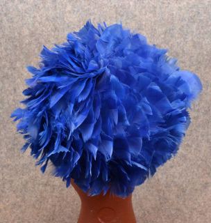 vintage womens hat blue feather pillbox Frank Palmer mad men 1950