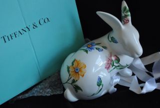 TIFFANY & Co. Large Handpainted Floral Porcelain Rabbit w/Box