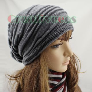 Womens Folds Slouchy Beanies Winter Fall Wool Knit Baggy Hat Skull Ski