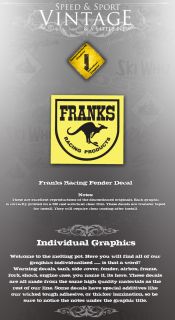 FRANKS RACING PRODUCTS FENDER DECAL LIKE NOS OEM GRAPHICS