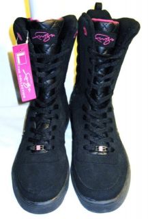 New Sz 9 FUBU Black Pink Calf High Sneakers Boots High Top Skate Shoes