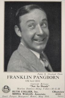 1930 Franklin Pangborn Not So Dumb MGM Ruth Collier Ad   ORIGINAL