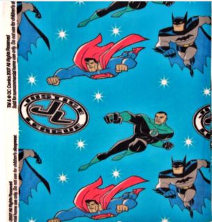 RARE Justice League Super Friends Fleece Fabric Batman Superman Green
