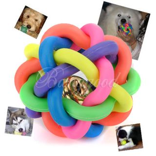  Puppy Cat Pet Rainbow Colorful Rubber Sound Ball Bell Fun Playing Toys