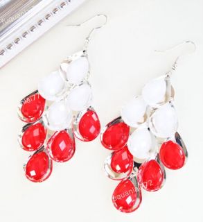 Pair Lovely Party Red Faceted Crystal Alloy Earring Red