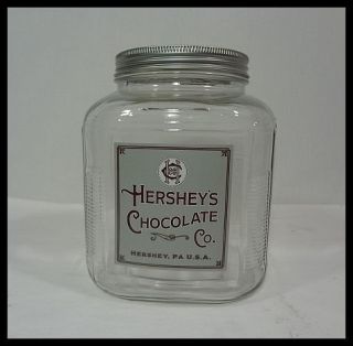 HERSHEY CHOCOLATE CANDY CLEAR GLASS DISPLAY JAR VINTAGE STYLE