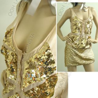 Beautiful Sass Bide Union Jack Silk Gold Sequin Embellished Top