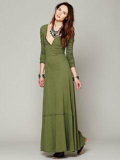 Free People FP Beach Miles of Henley Olive Green Long Maxi Dress M